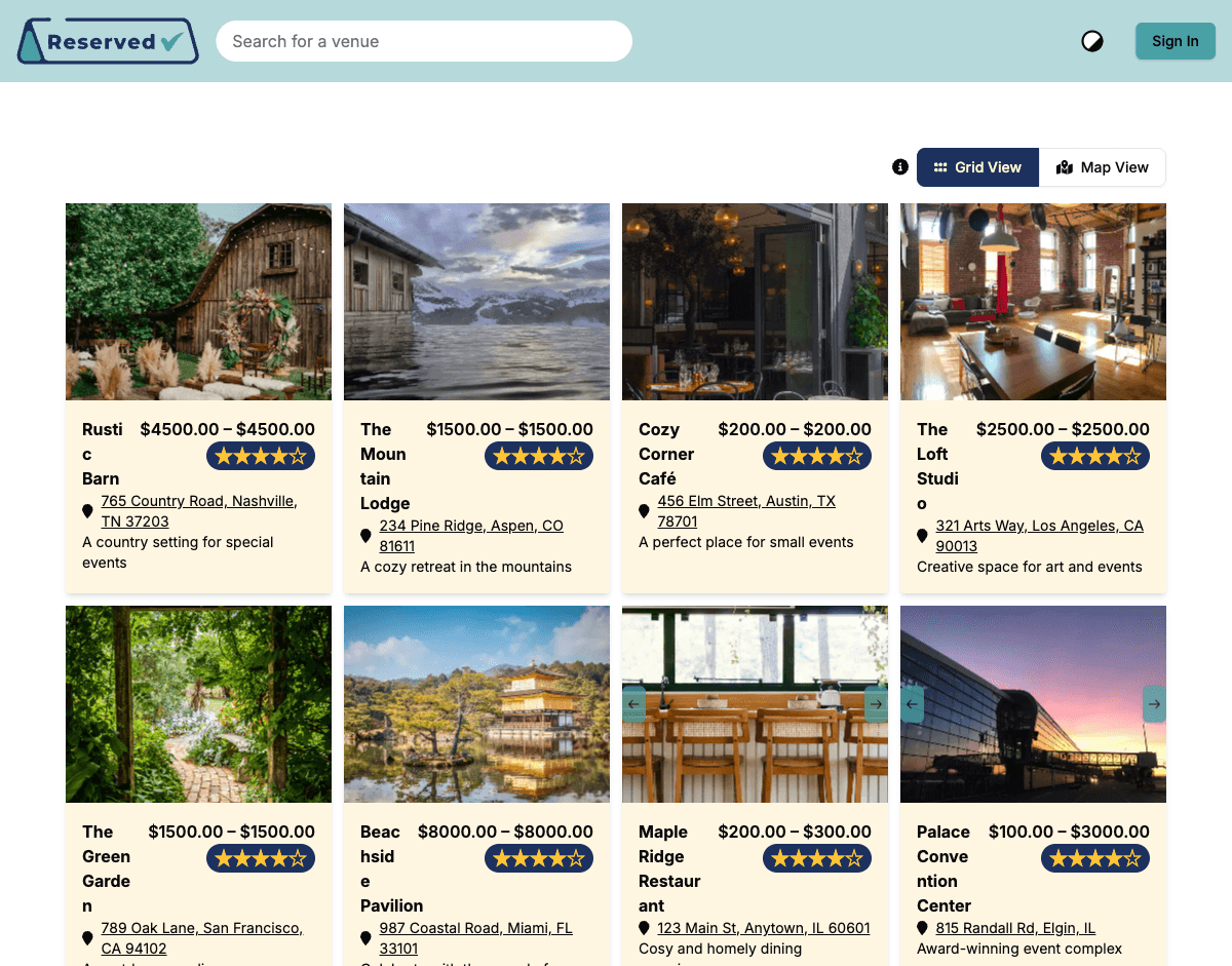 Reserved - Venue Management SaaS