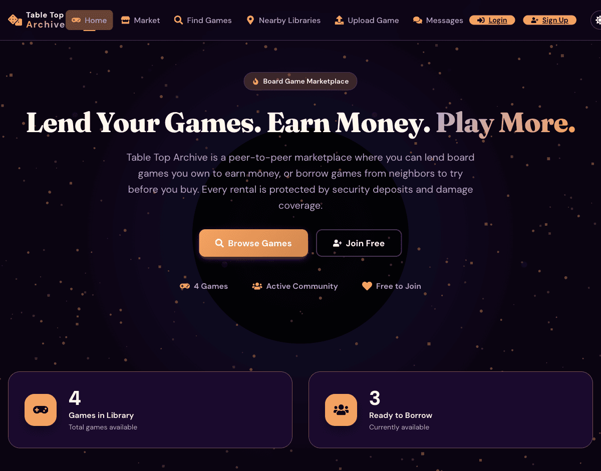 Tabletop Archive - P2P Rental Marketplace