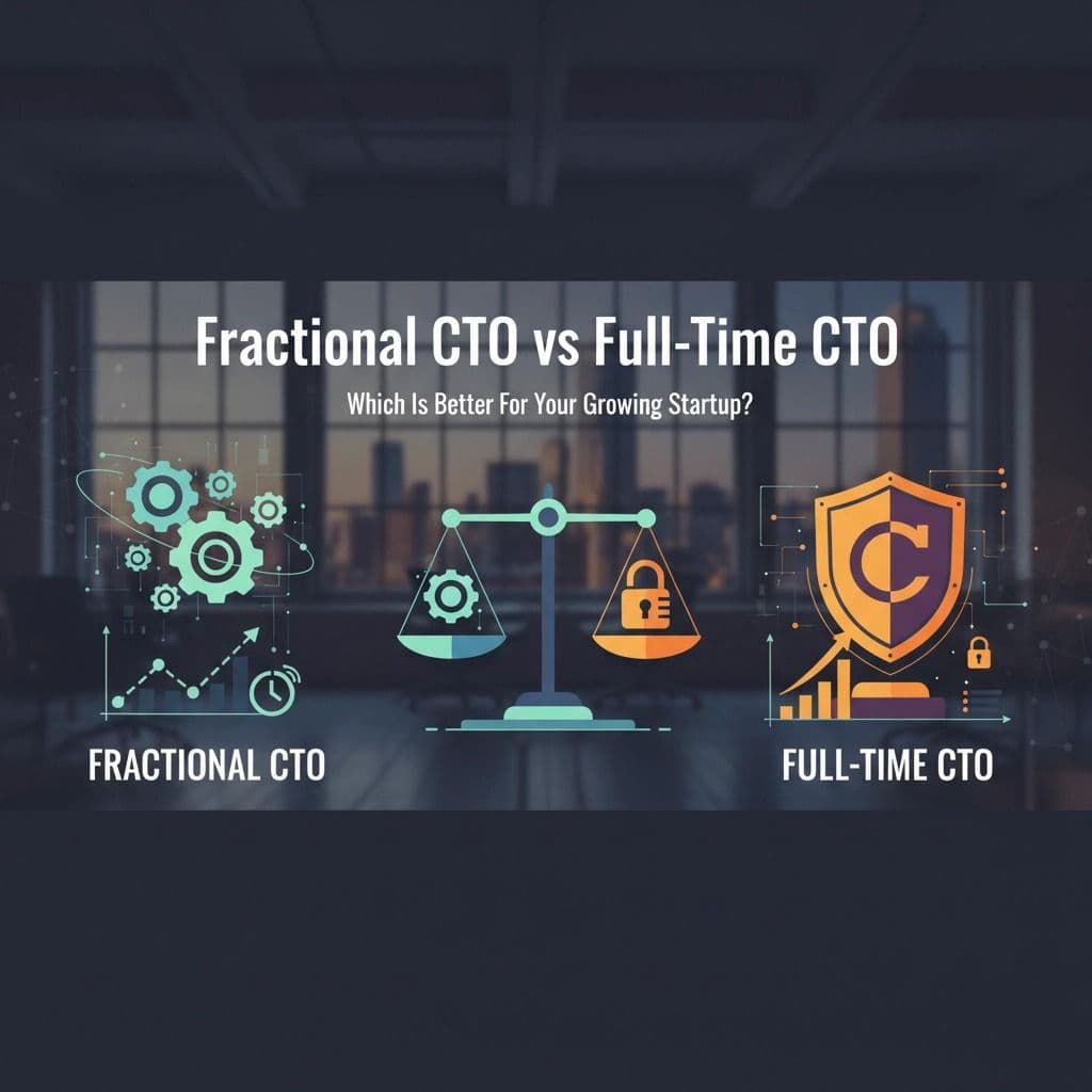 Comparison image showing Fractional CTO (cost efficiency) vs Full-Time CTO (higher investment) setups